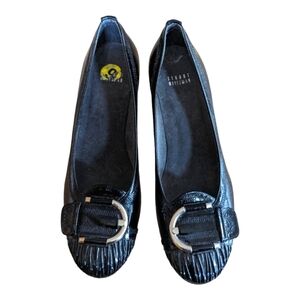 Stuart Weitzman Black Patent Buckle Wedge Heels Size 9